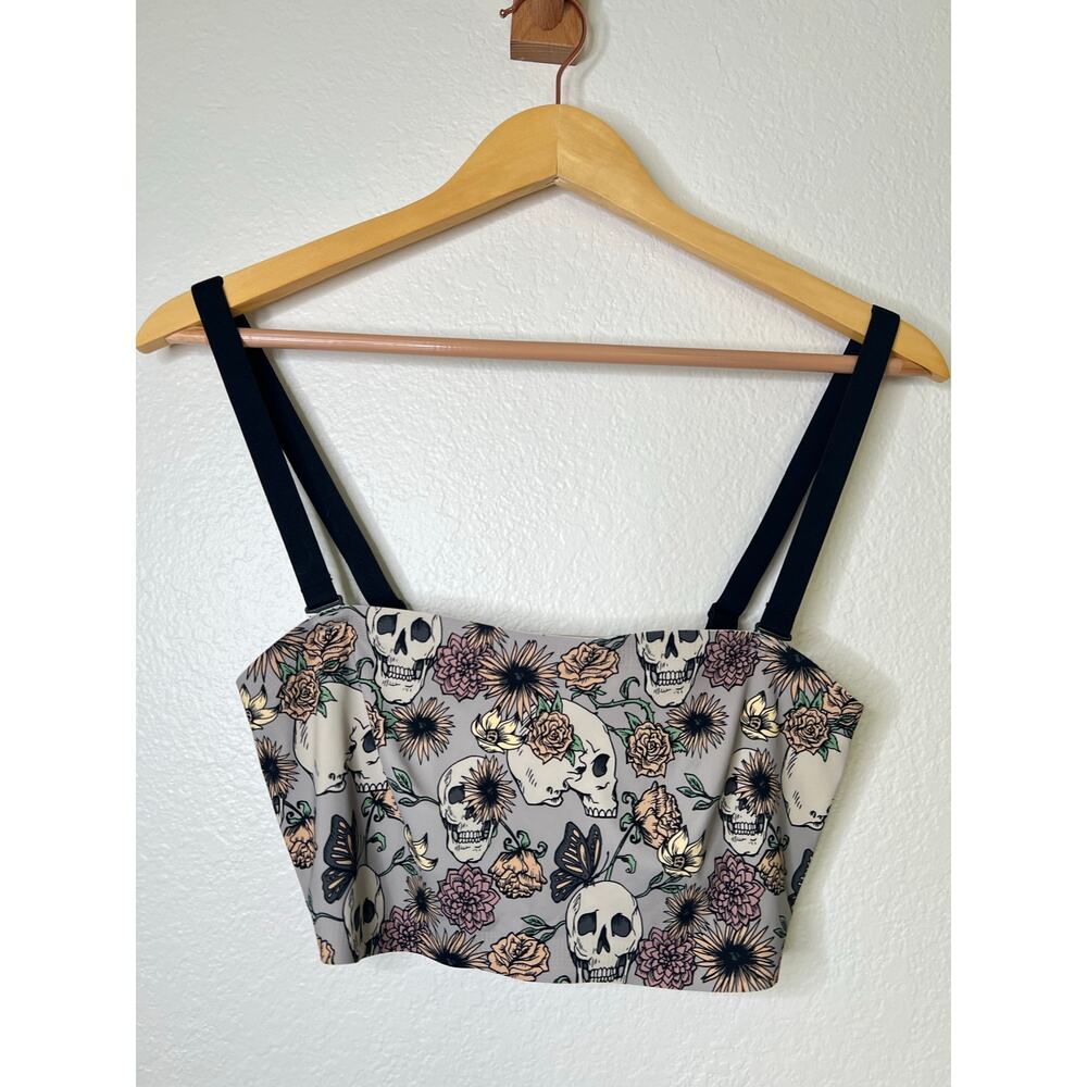 MeUndies Skull and Floral Print Bra - Black and Cream
